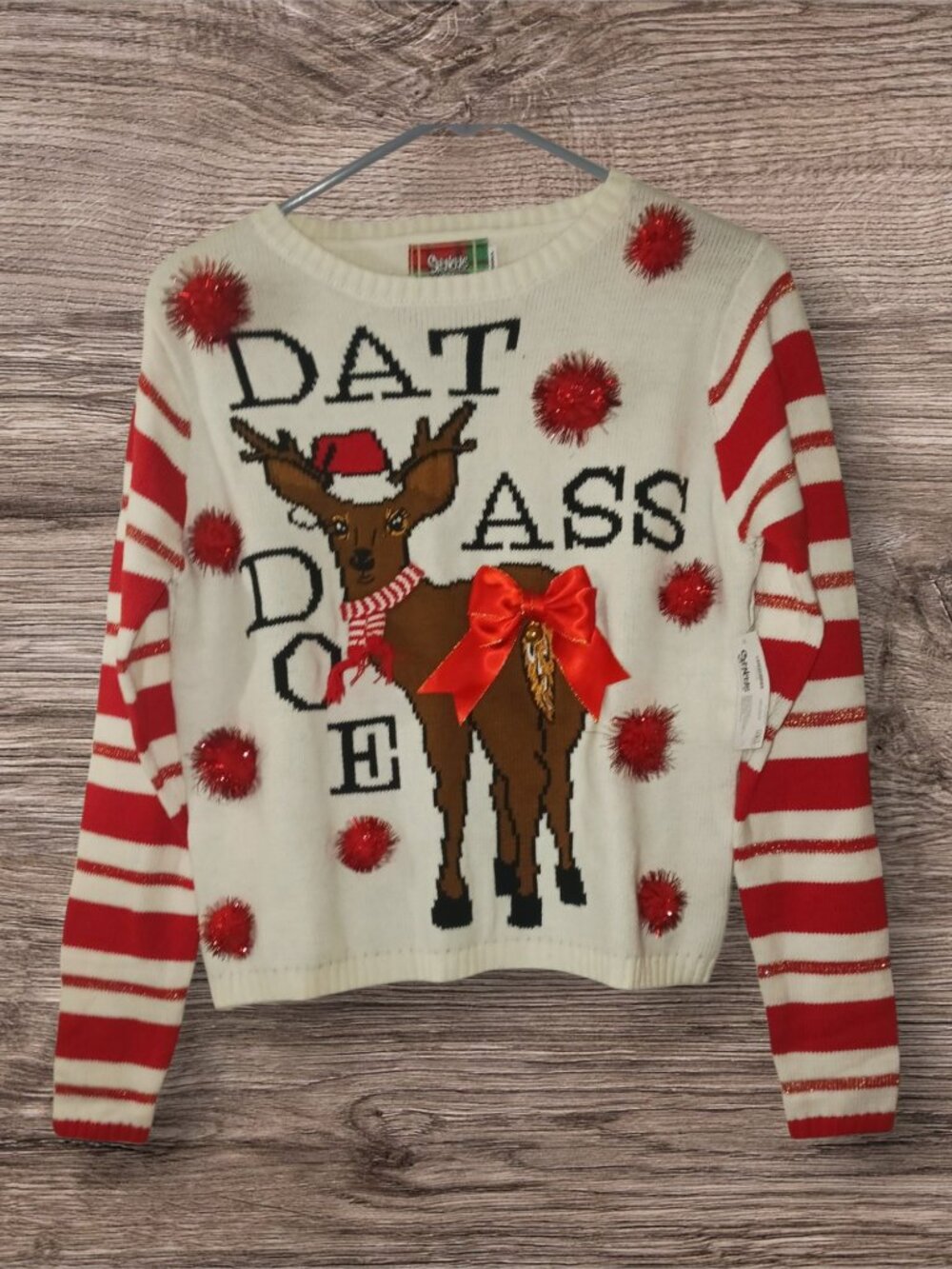 Spencer's NWT Size Small Dat Ass Doe Ugly Christmas Sweater Reindeer Holiday